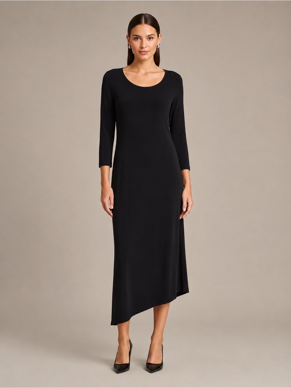 NWT Chicos Travelers Black Acetate Sierra Dress Asymmetric Hem Size 2 US 12/14